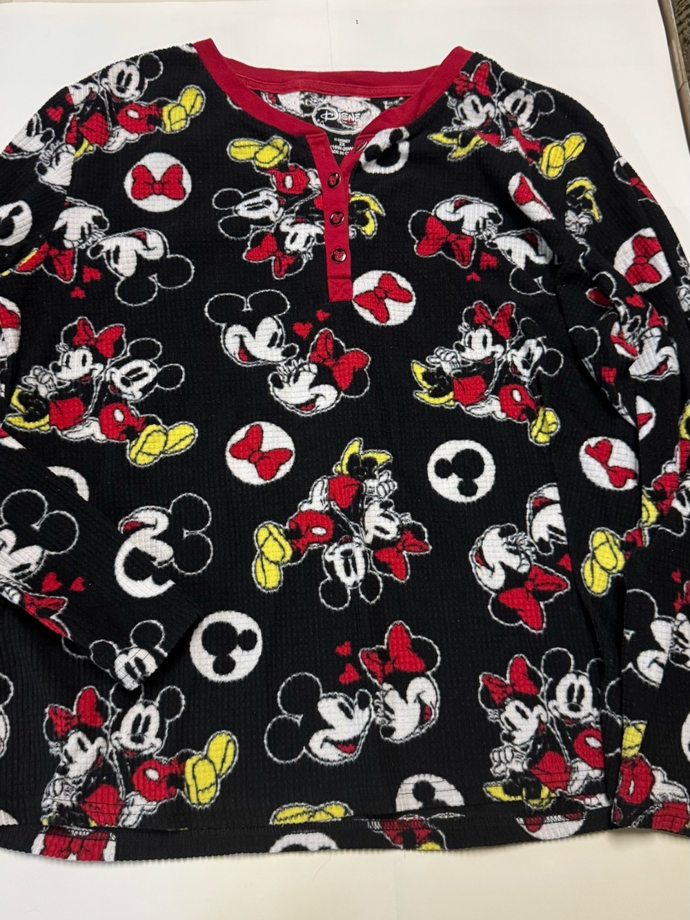 Disney Black Minnie & Mickey Thermal Top Pajama Top Plus Size Shirt XXL